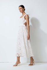 Coastal Daydream White Eyelet Lace Tie Back Midi Dress