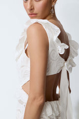 Coastal Daydream White Eyelet Lace Tie Back Midi Dress