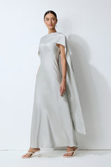 Moonlit Charm Grey Satin Cape & Sleeveless Maxi Dress Set