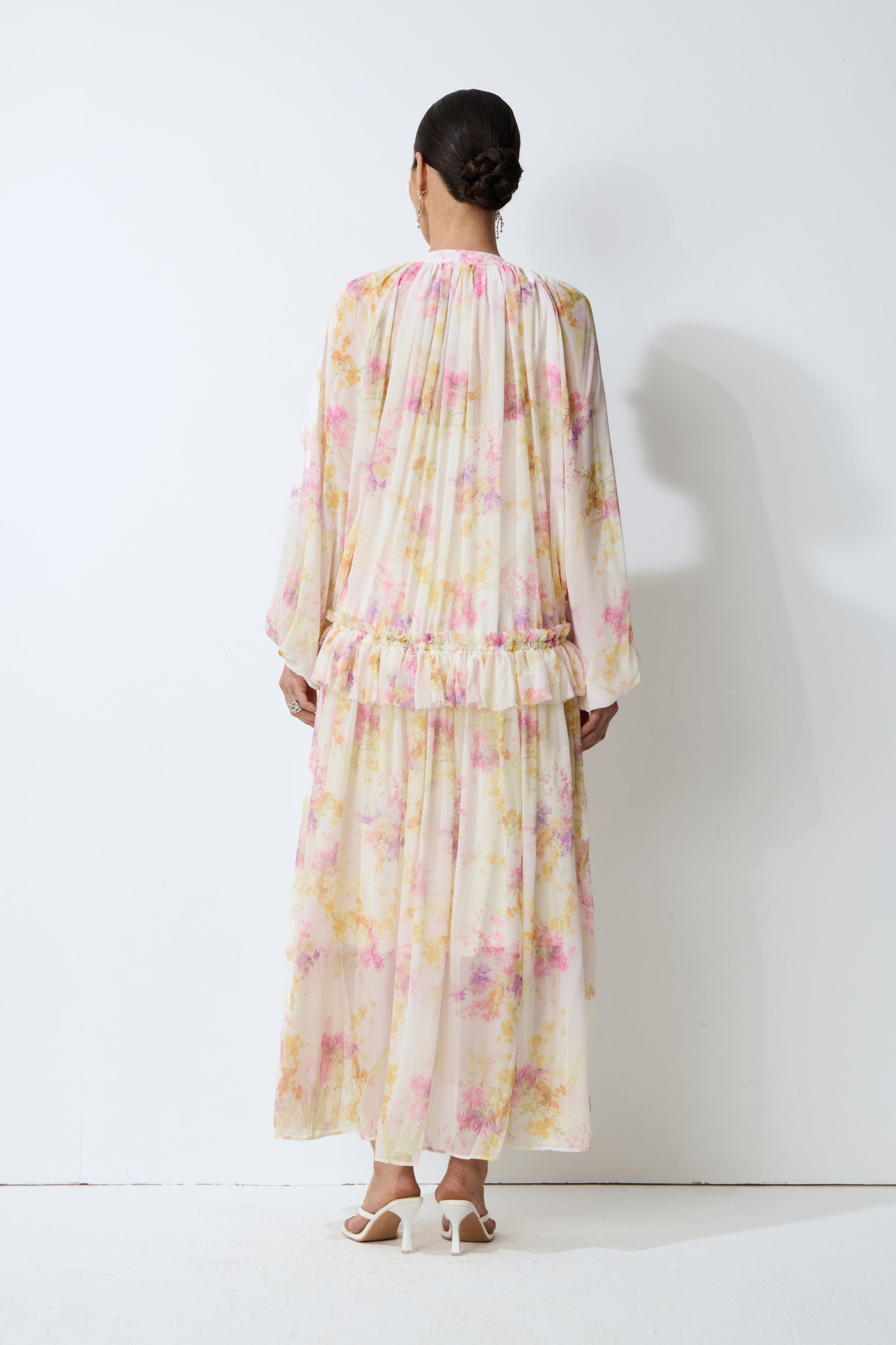 Always Yours Apricot Floral Print Lantern Sleeve Chiffon Maxi Dress