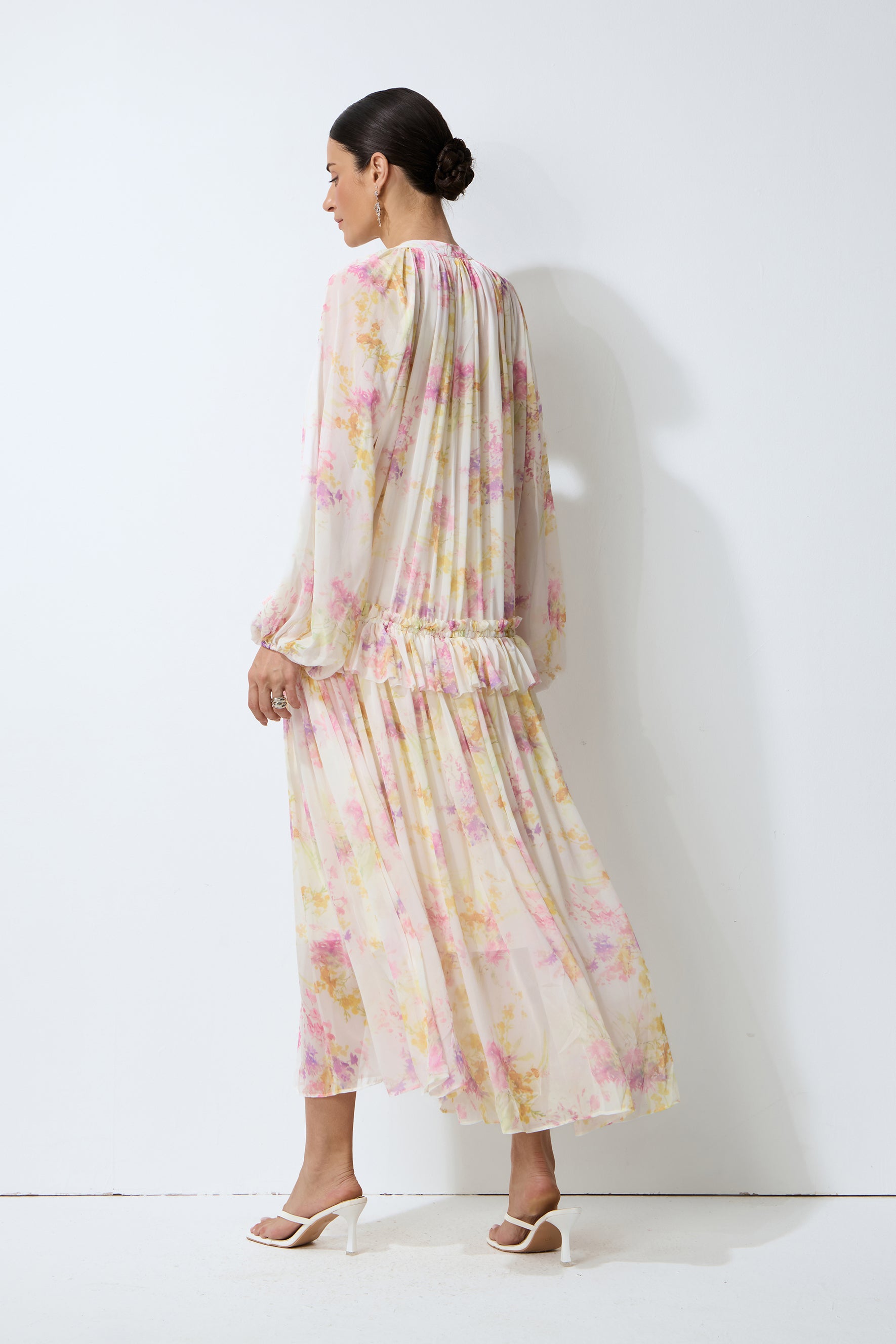 Always Yours Apricot Floral Print Lantern Sleeve Chiffon Maxi Dress
