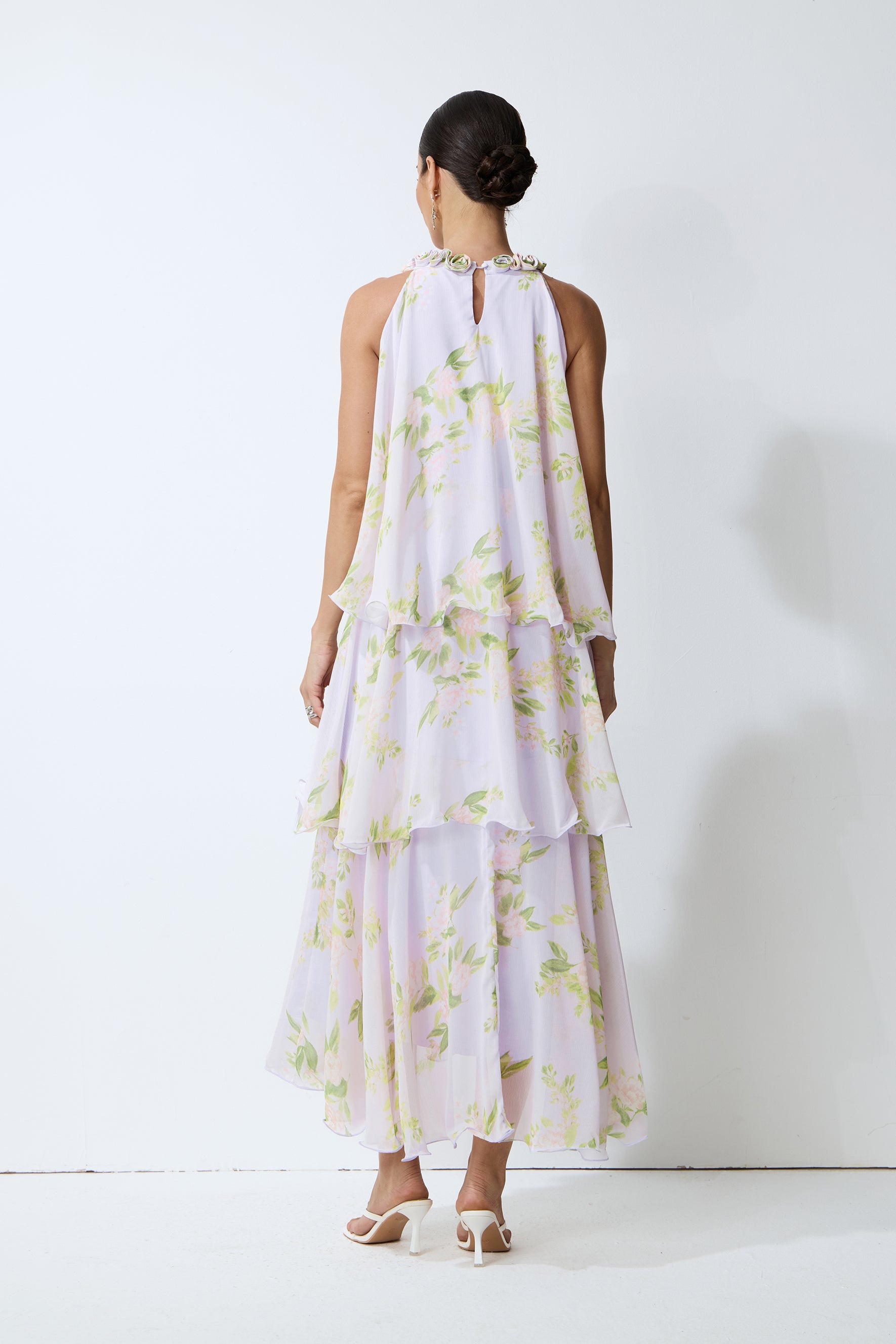 Collected Memories Purple Floral Print Layered Ruffle Maxi Dress