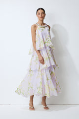 Collected Memories Purple Floral Print Layered Ruffle Maxi Dress