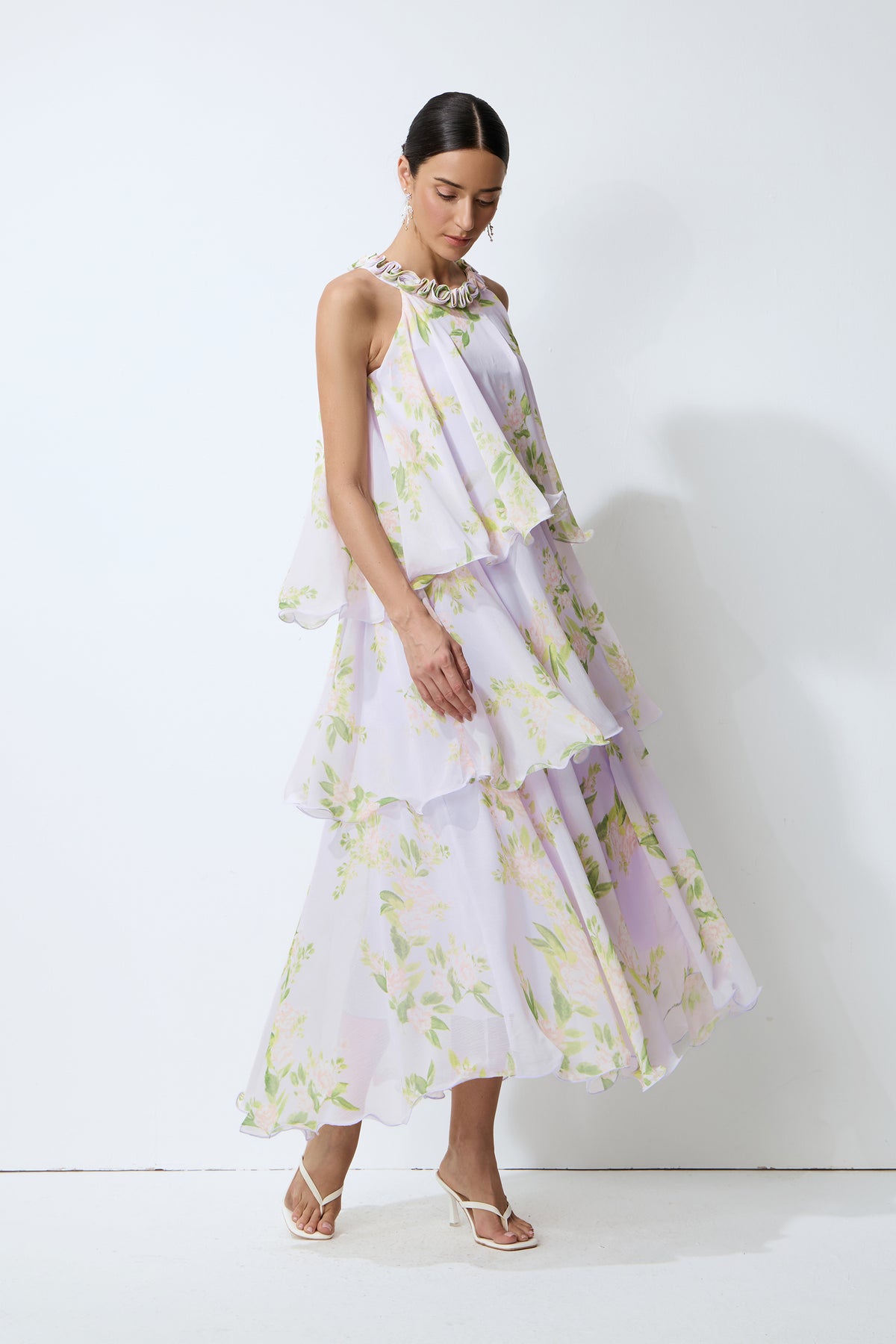 Collected Memories Purple Floral Print Layered Ruffle Maxi Dress