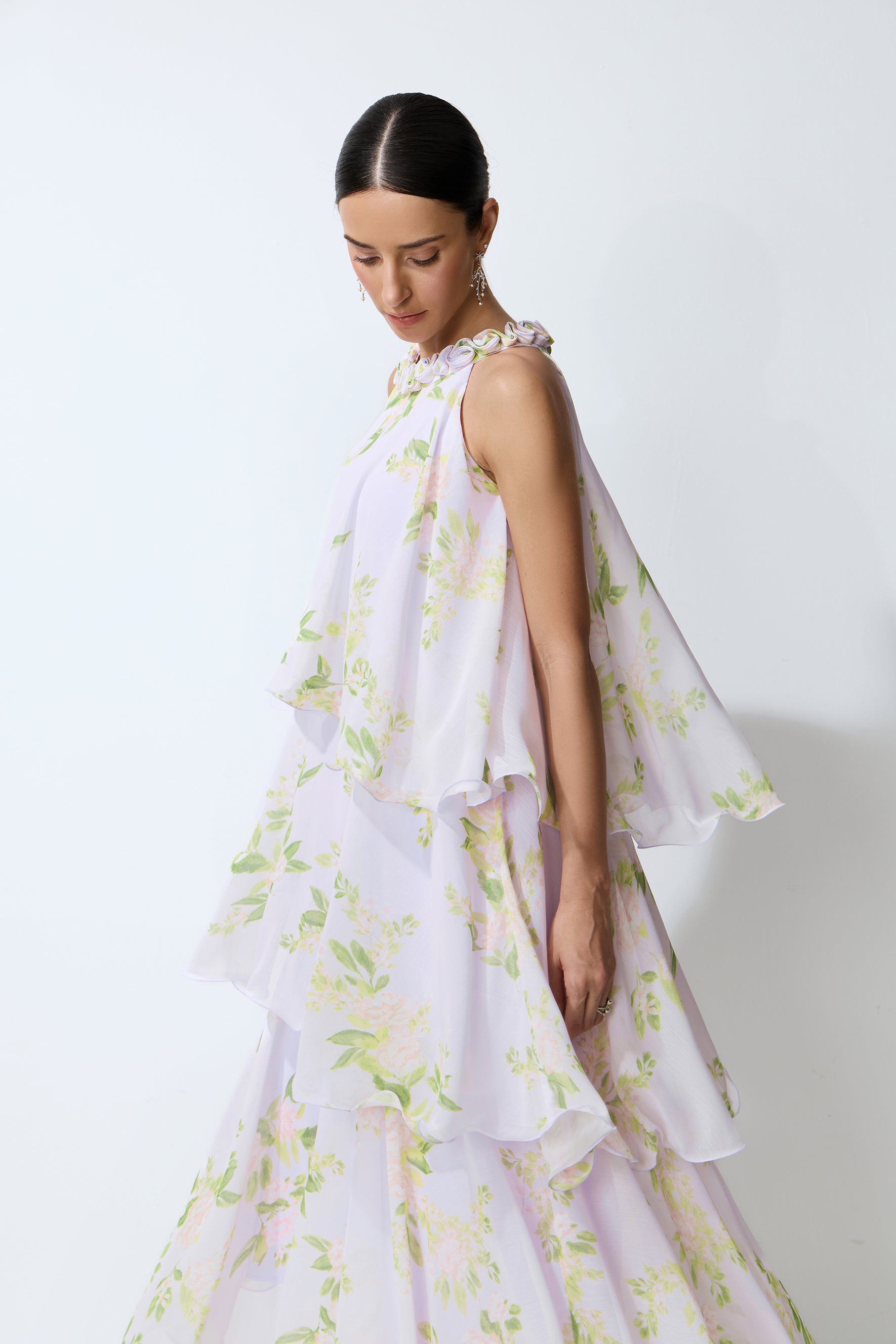 Collected Memories Purple Floral Print Layered Ruffle Maxi Dress