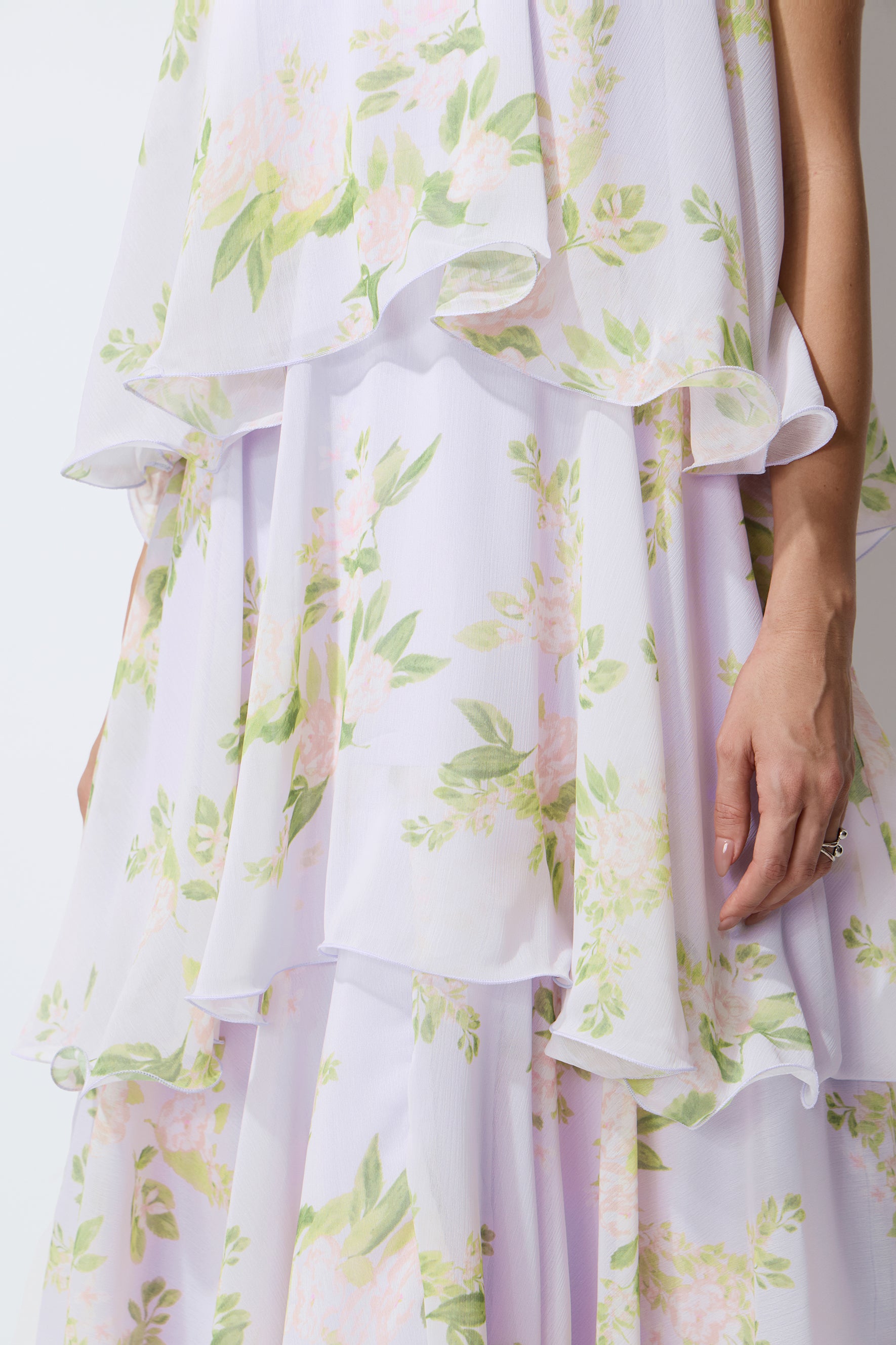 Collected Memories Purple Floral Print Layered Ruffle Maxi Dress