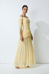 Slow Dance Yellow Off-Shoulder Draped Maxi Dress