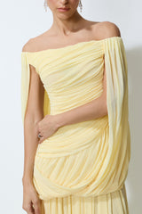 Slow Dance Yellow Off-Shoulder Draped Maxi Dress