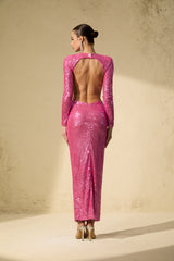 Definite Glamour Pink Sequined Cutout Maxi Dress