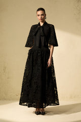 Glamorous Disposition Black Floral Lace Cape Maxi Dress
