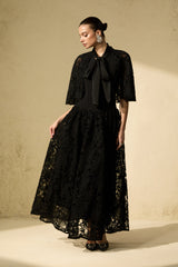 Glamorous Disposition Black Floral Lace Cape Maxi Dress