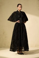 Glamorous Disposition Black Floral Lace Cape Maxi Dress