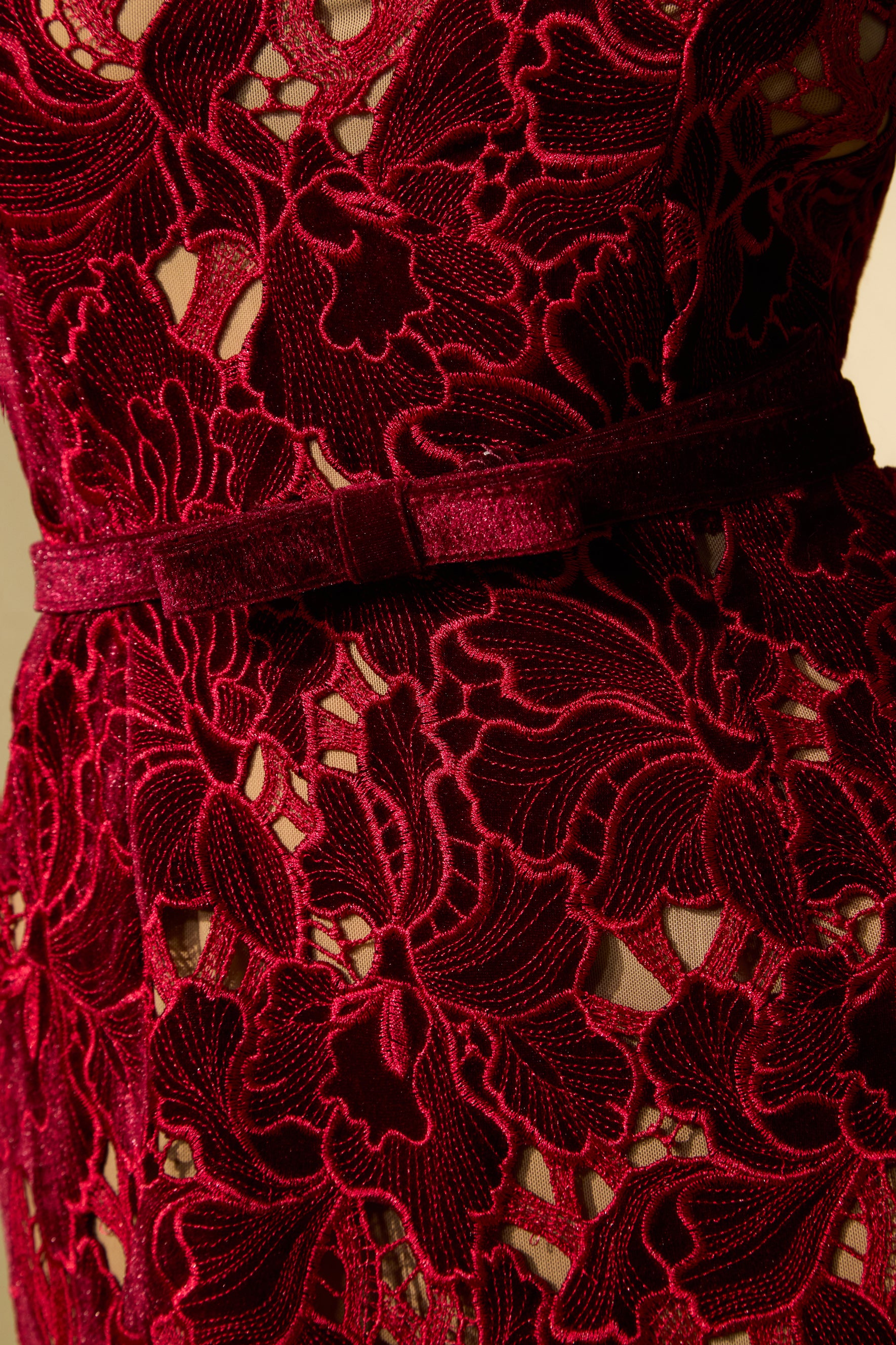 Love Me Forever Burgundy Floral Lace Long Sleeve Midi Dress