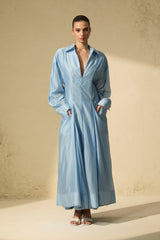 Leisurely Luxe Collared Deep V Maxi Dress
