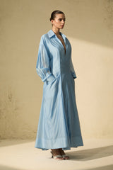 Leisurely Luxe Collared Deep V Maxi Dress