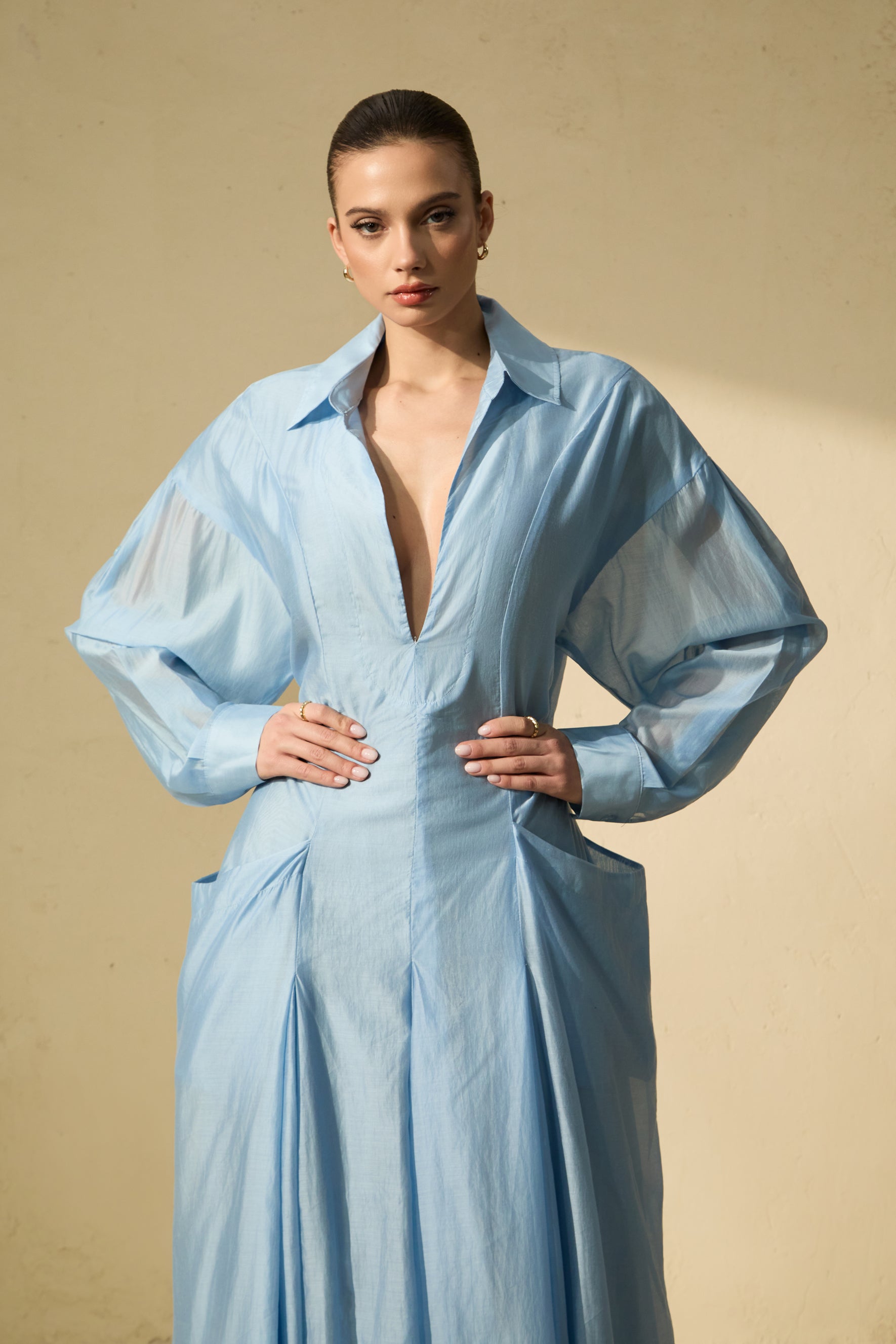 Leisurely Luxe Collared Deep V Maxi Dress