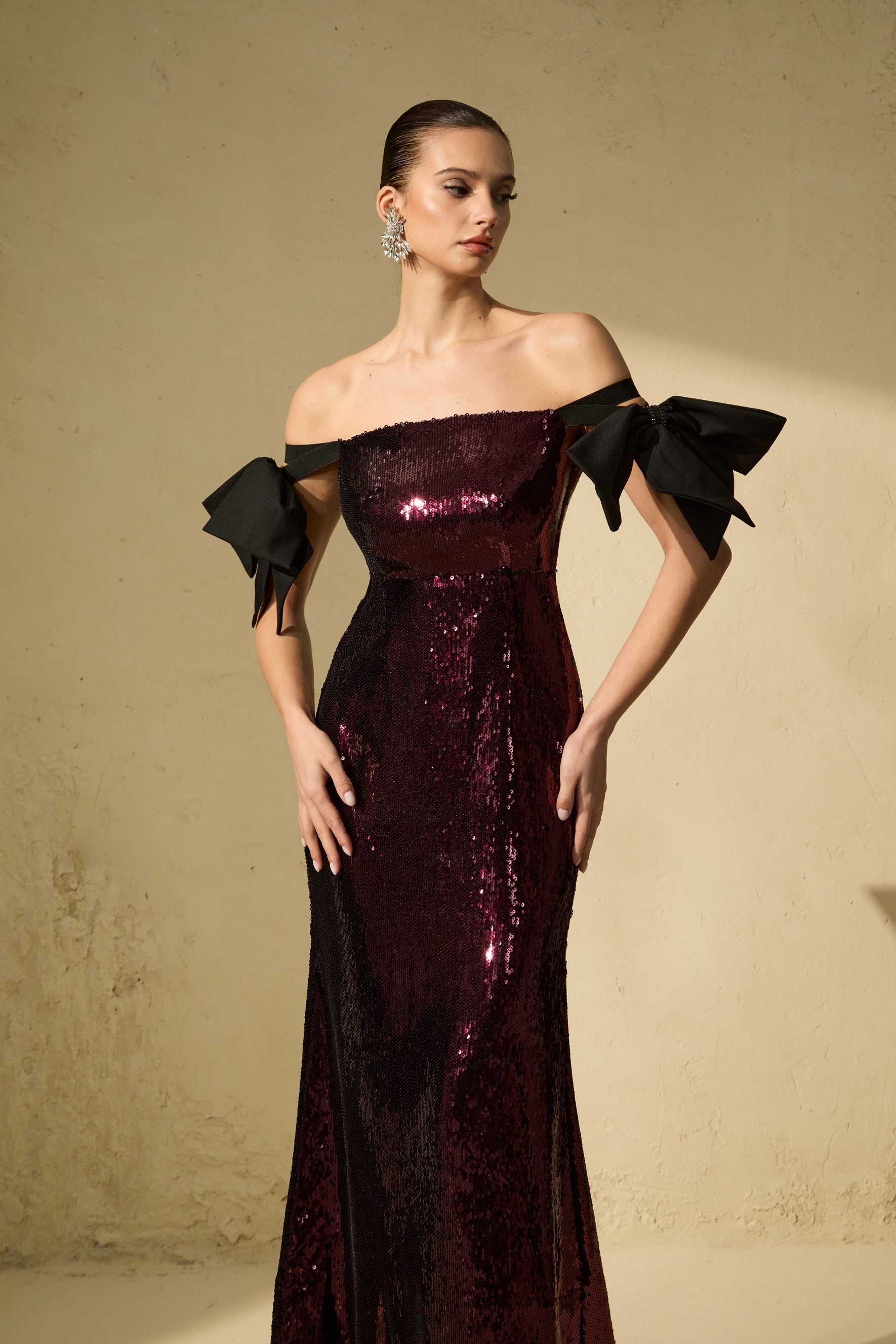 My Feels Burgundy Sequin Off Shoulder Maxi Dress
