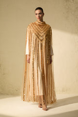 Shining Luxury Gold Chevron Sequin Tulle Maxi Dress