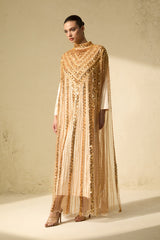 Shining Luxury Gold Chevron Sequin Tulle Maxi Dress