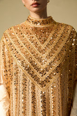 Shining Luxury Gold Chevron Sequin Tulle Maxi Dress