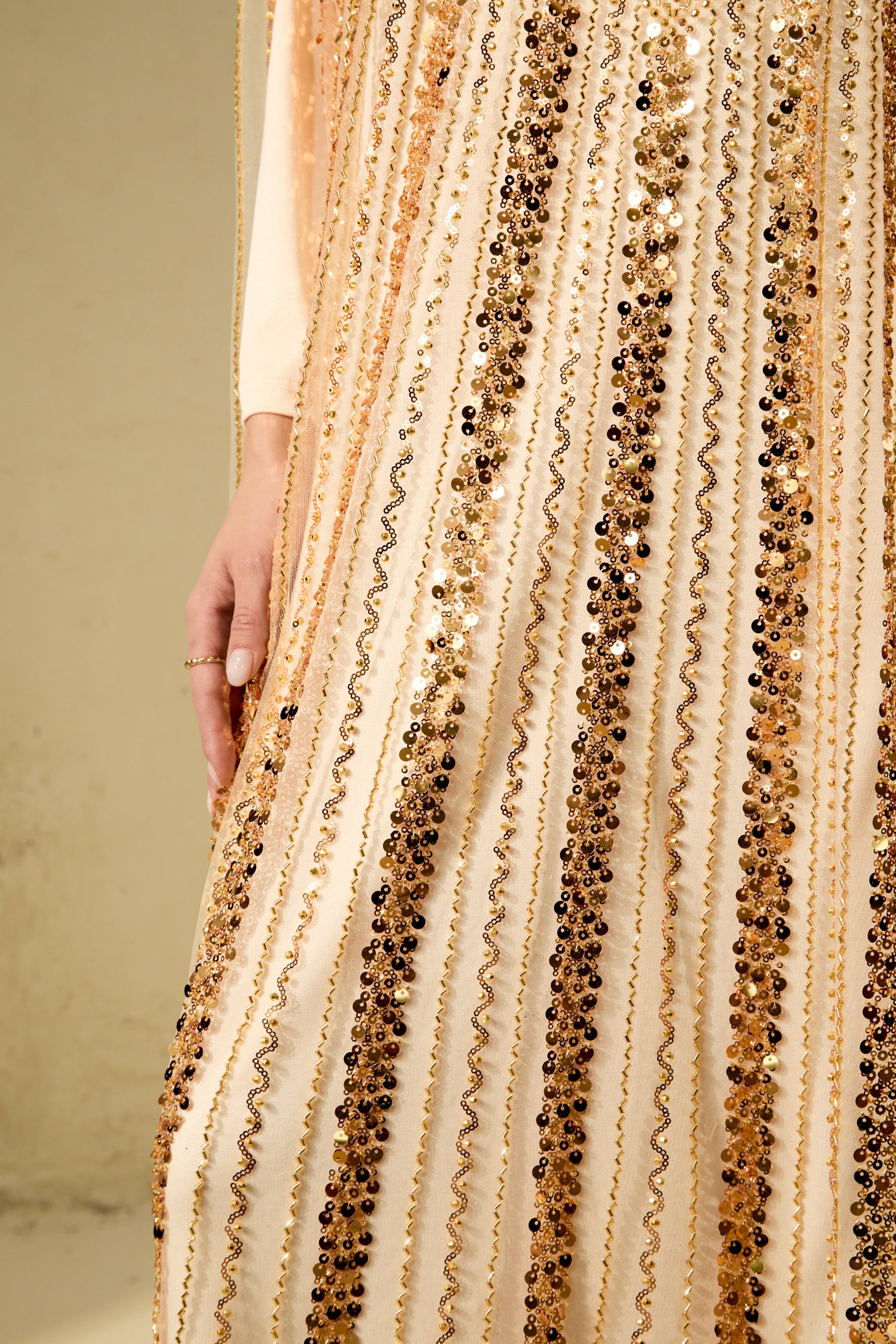 Shining Luxury Gold Chevron Sequin Tulle Maxi Dress