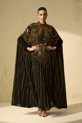 Glamorous Choice Black Beaded Cape Maxi Dress