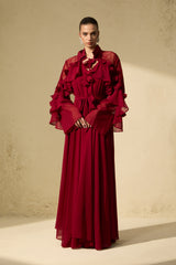 Beautiful Aura Sheer Lace Ruffled Sleeve Maxi Dress