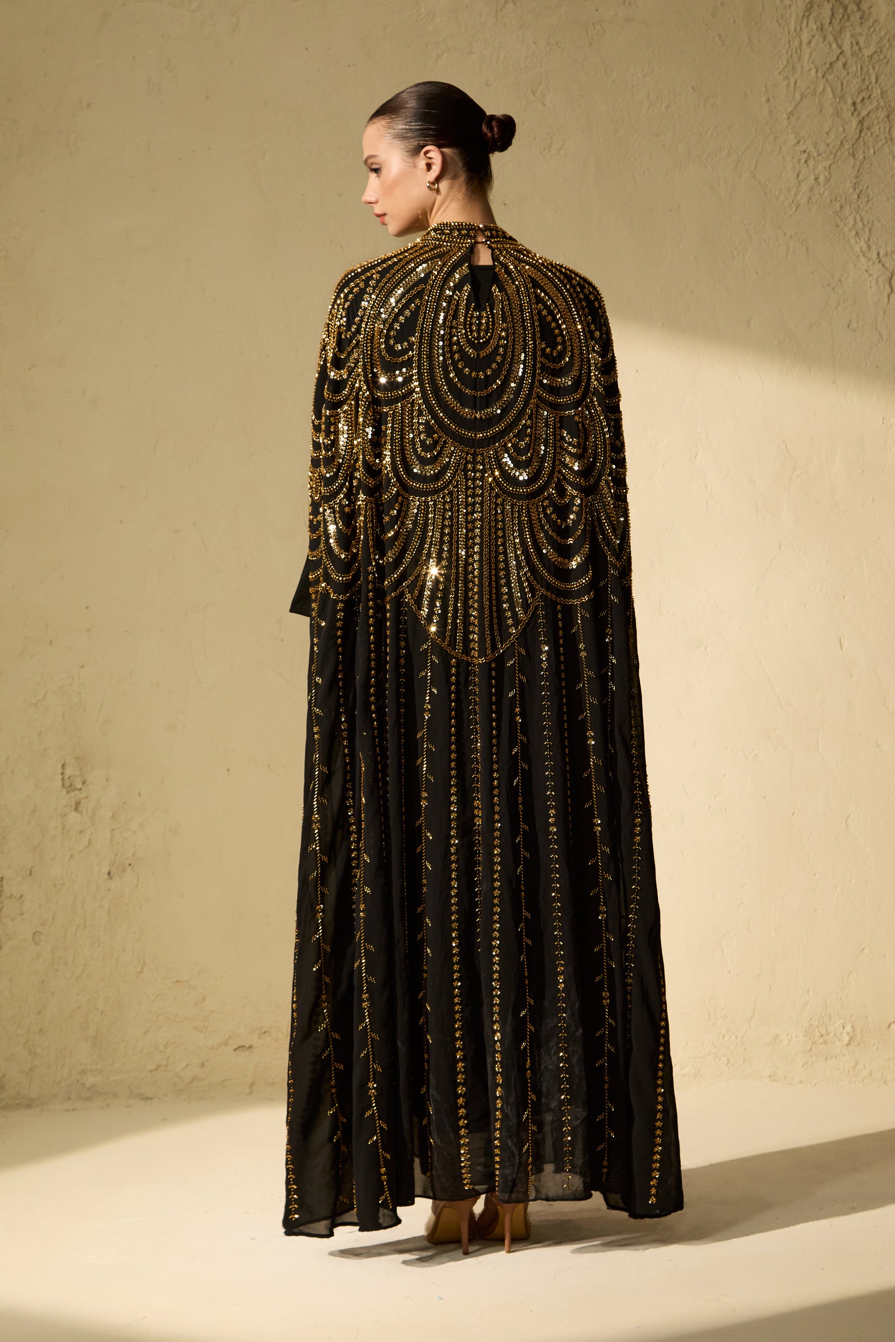 Glamorous Choice Black Beaded Cape Maxi Dress