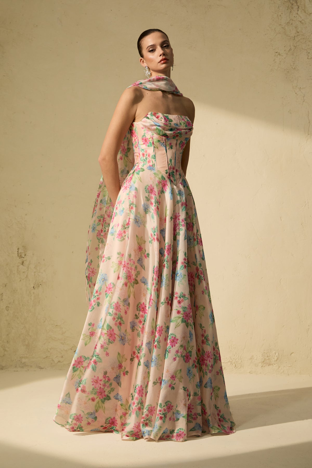Most Beautiful Day Multi Floral Print Corset Maxi Dress