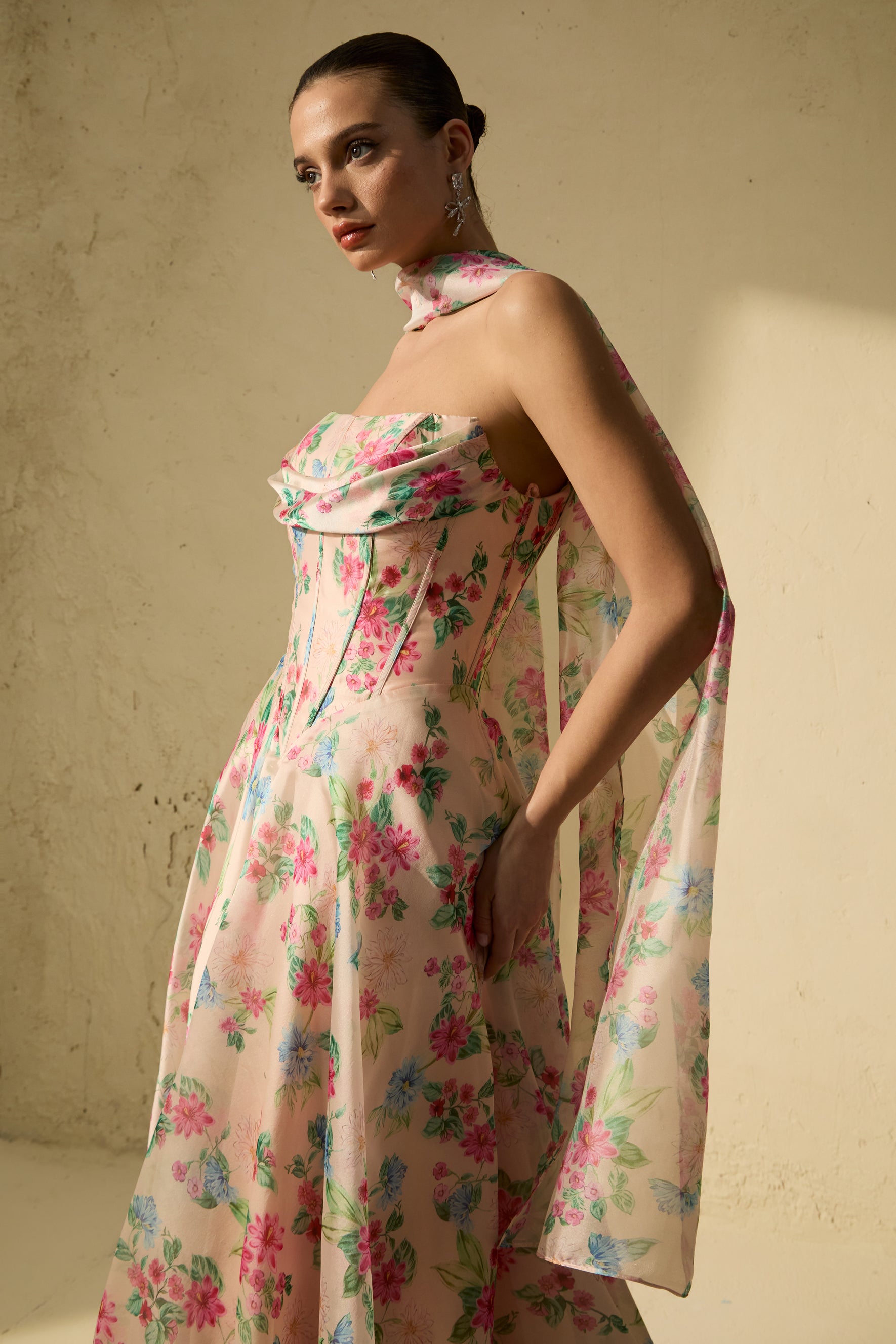 Most Beautiful Day Multi Floral Print Corset Maxi Dress