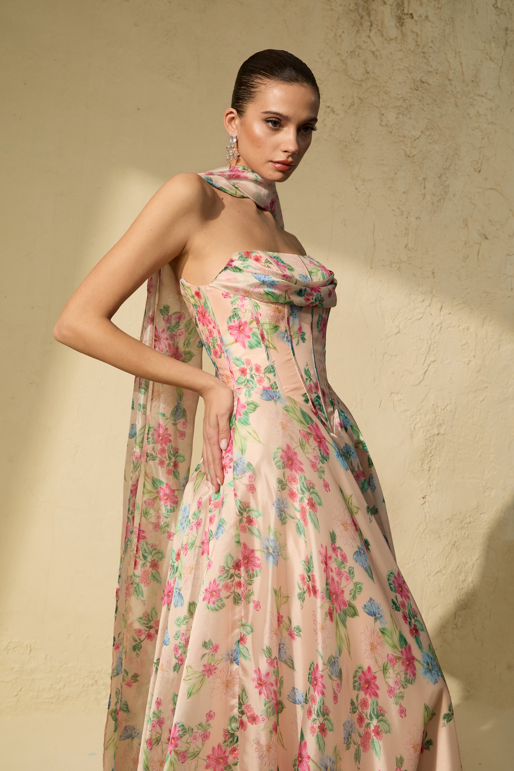 Most Beautiful Day Multi Floral Print Corset Maxi Dress