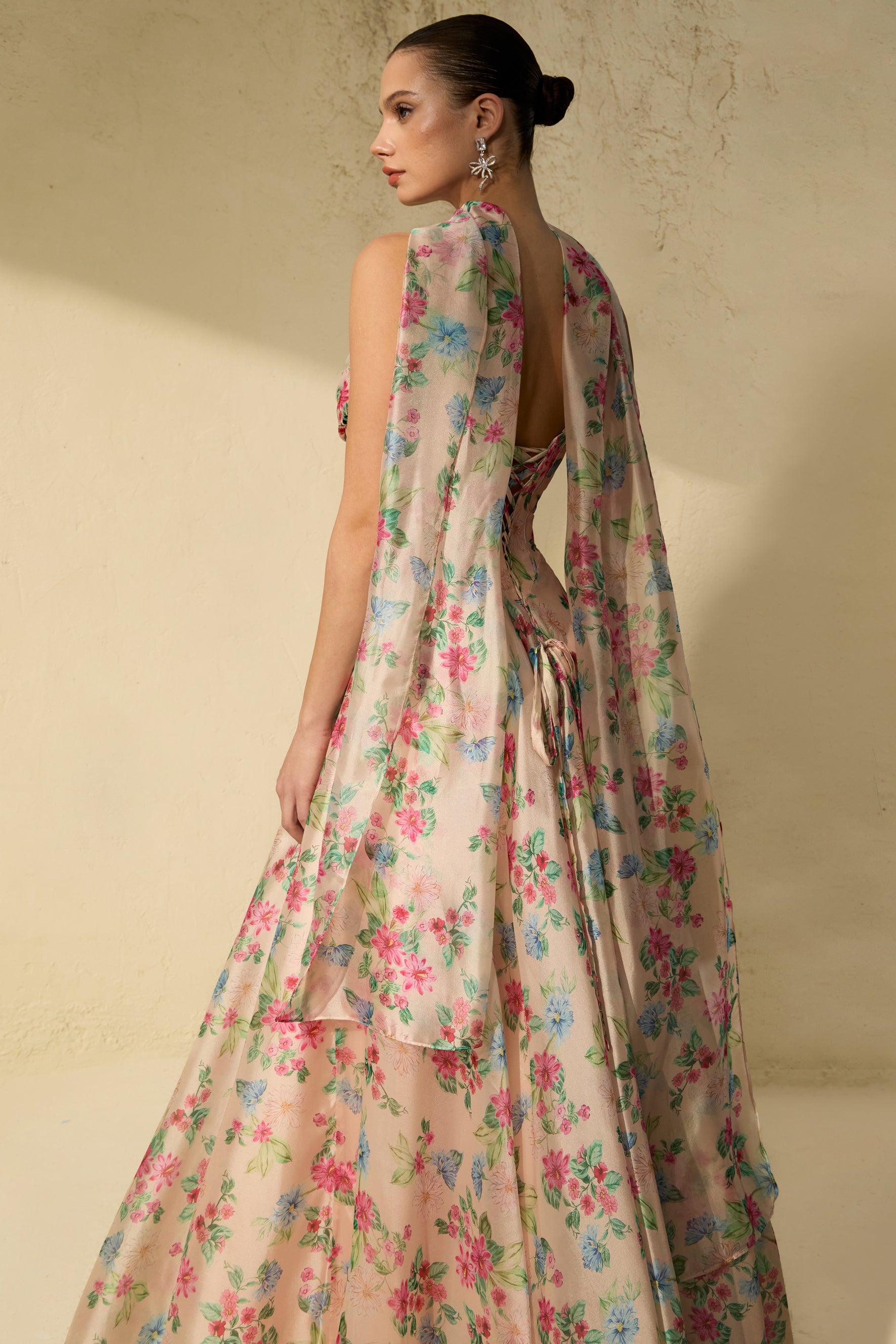 Most Beautiful Day Multi Floral Print Corset Maxi Dress