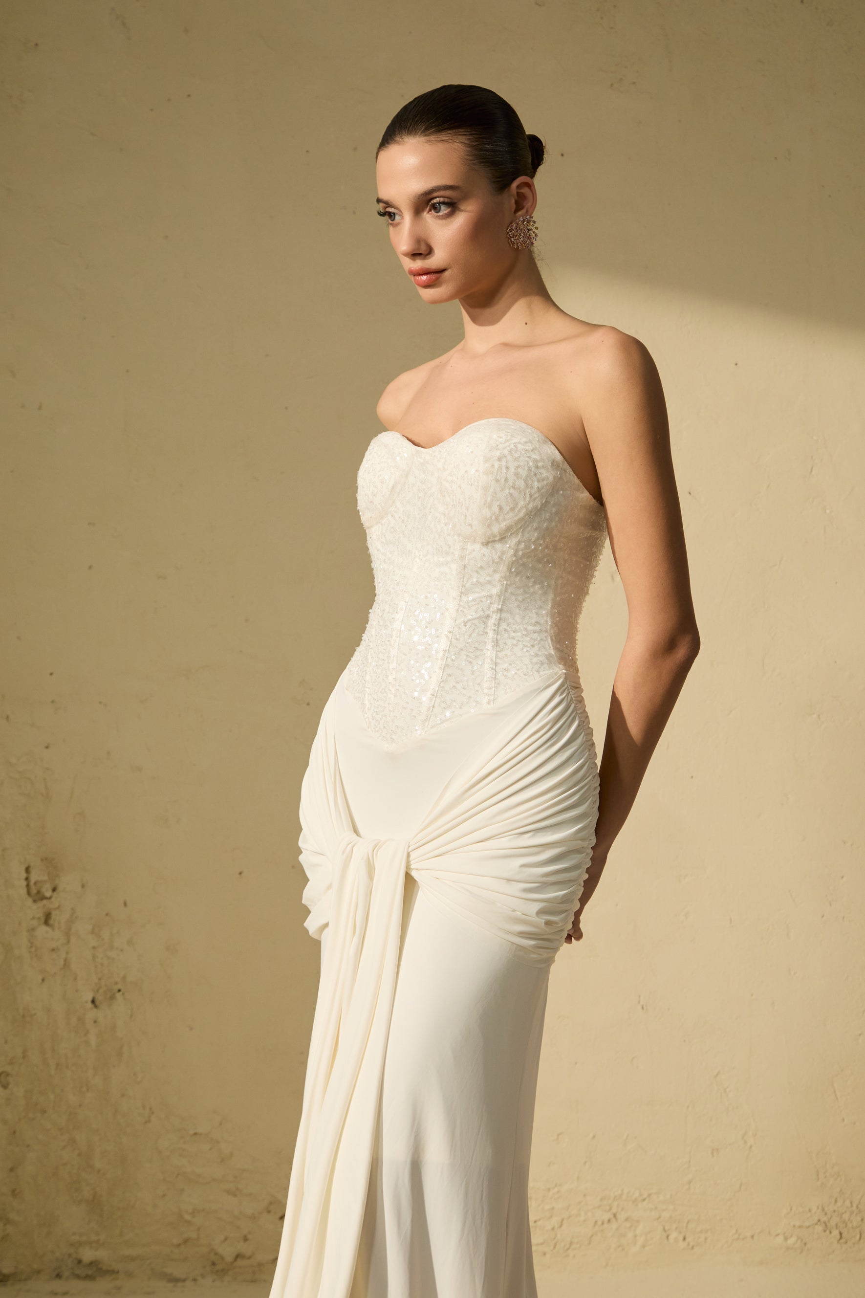 Modern Art White Corset Bodice Knot Maxi Dress