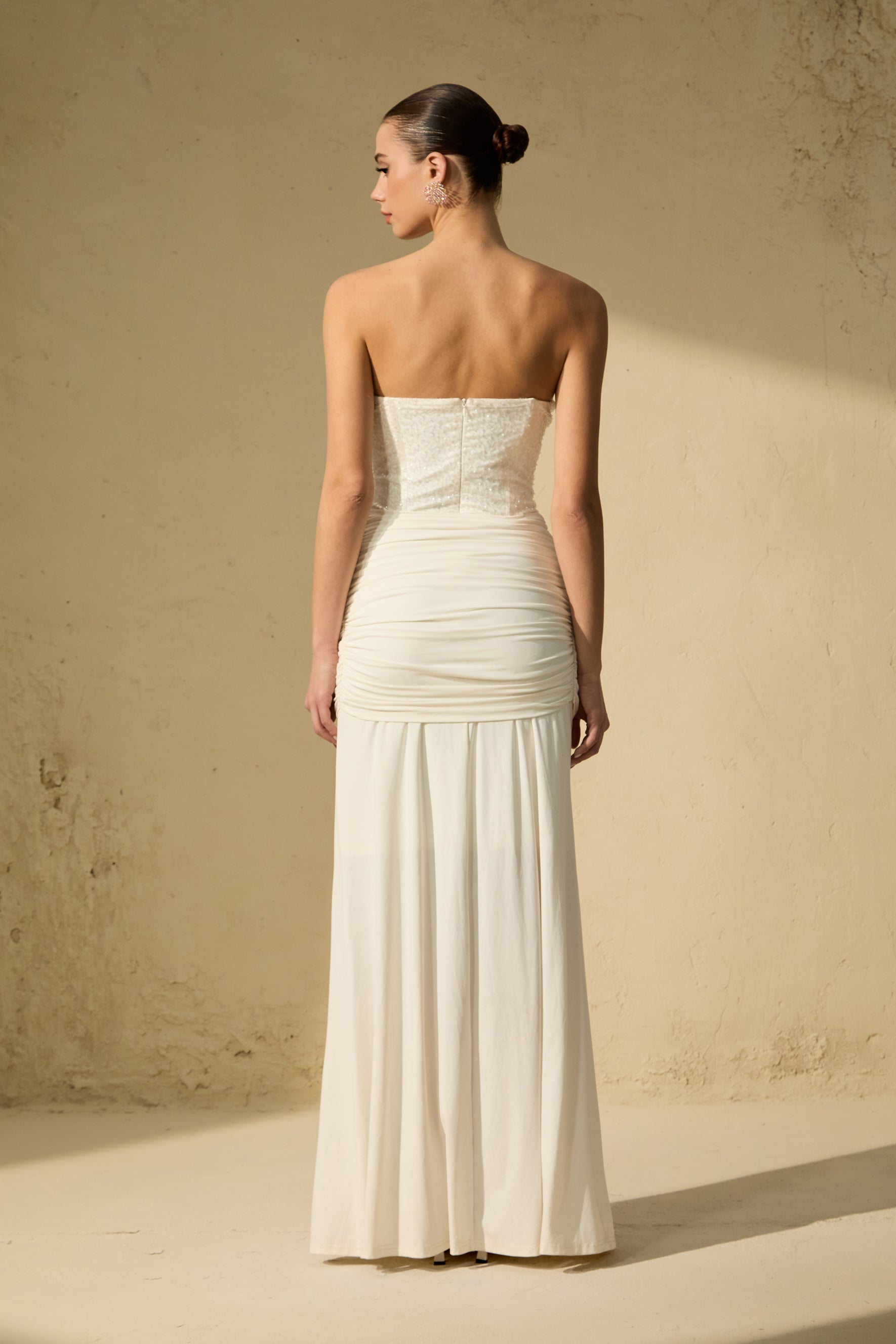 Modern Art White Corset Bodice Knot Maxi Dress