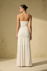 Modern Art White Corset Bodice Knot Maxi Dress