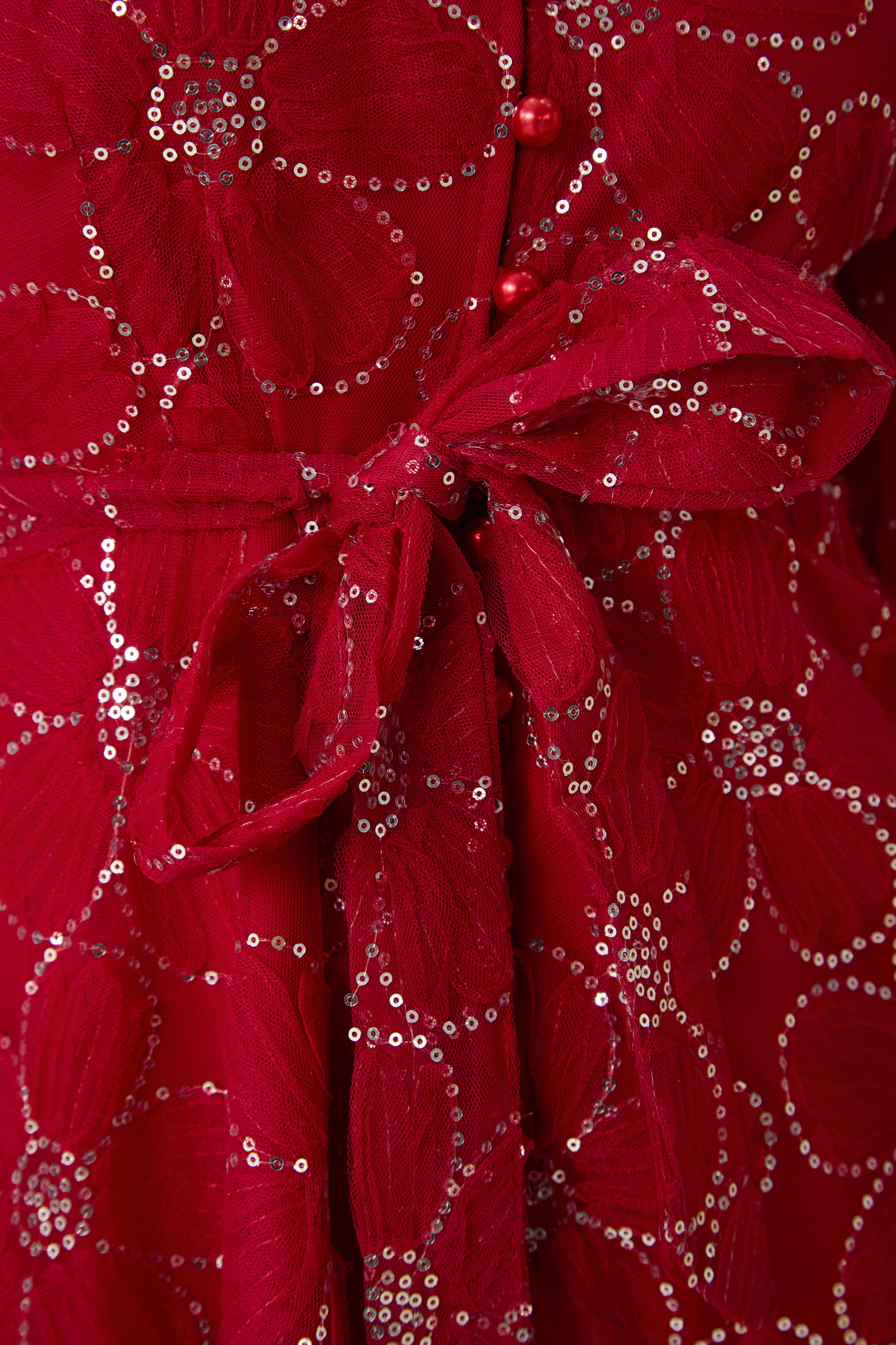 Charming Event Red Sequin Floral Embroidered Maxi Dress