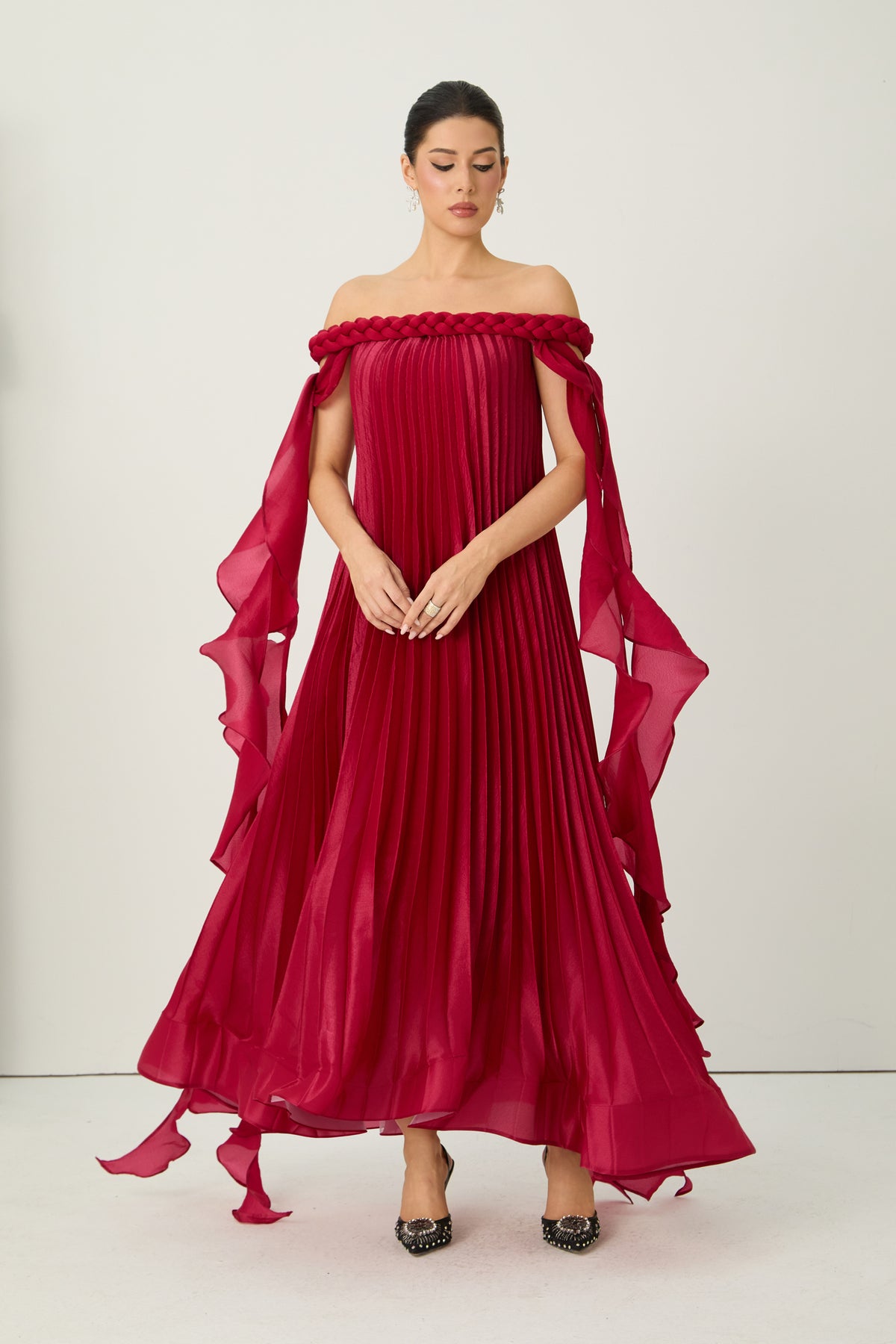 My Favorite Day Burgundy Off-Shoulder Braided Maxi Dress
