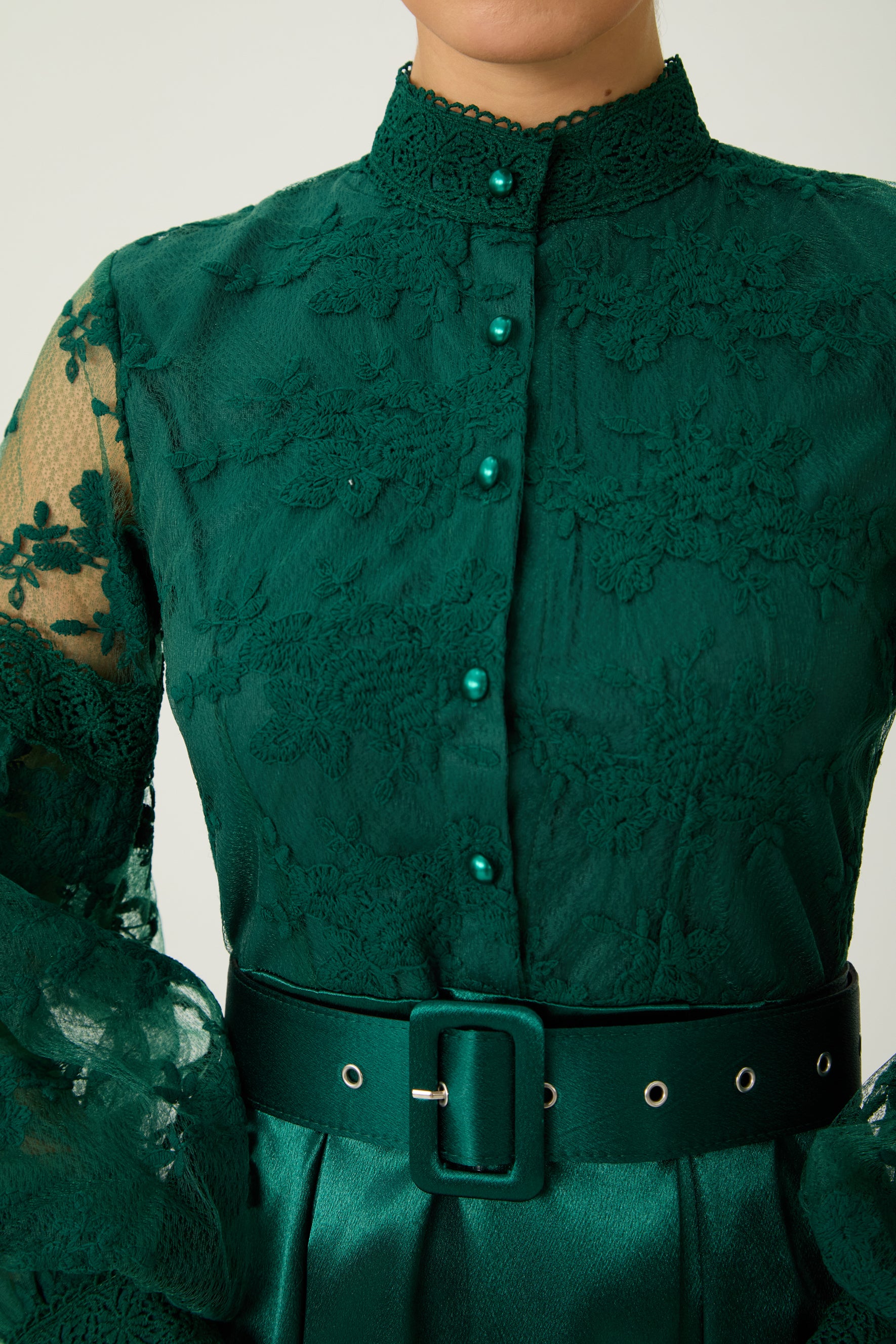 Perfectly Flirtatious Green Sheer Lace Sleeve Maxi Dress