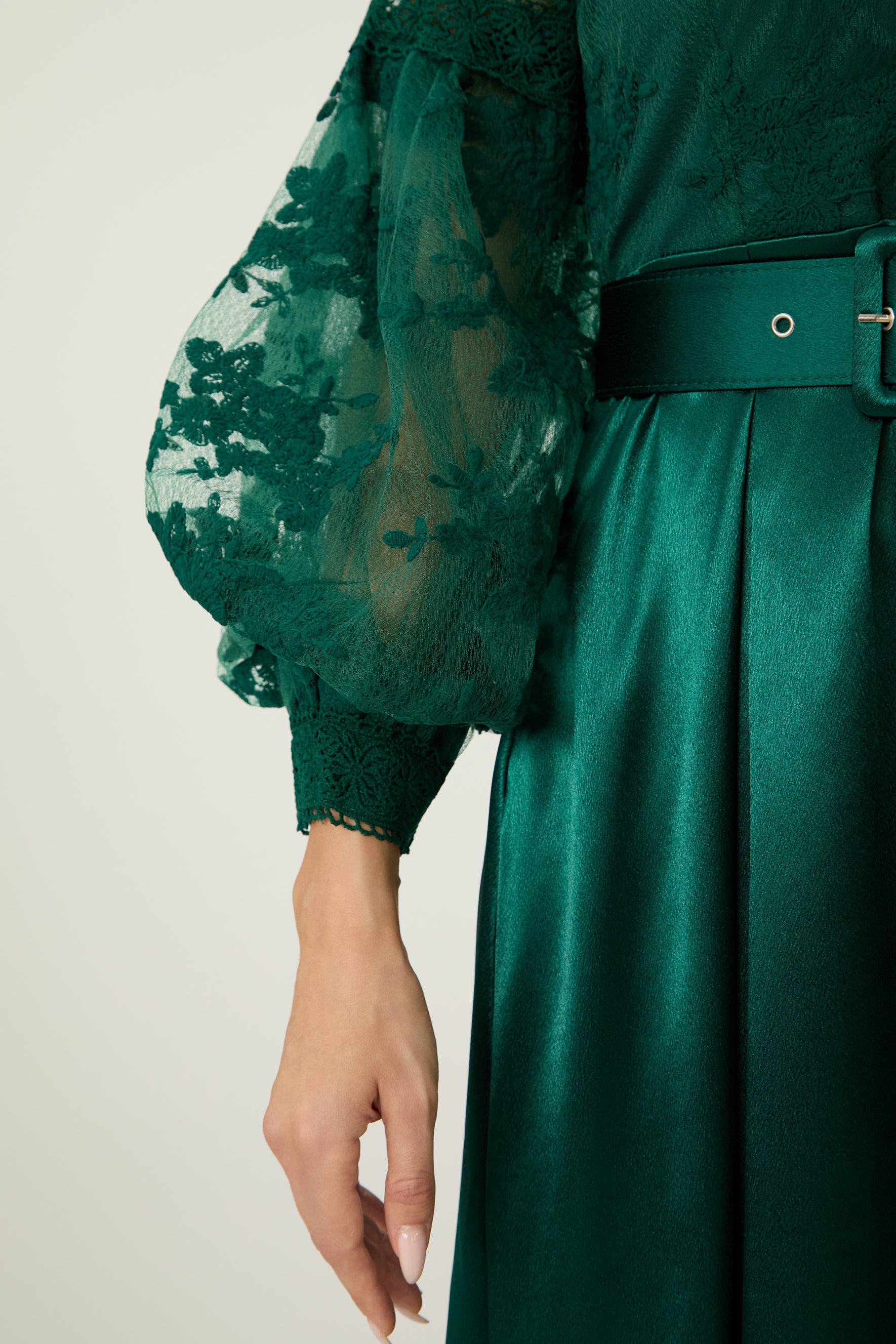 Perfectly Flirtatious Green Sheer Lace Sleeve Maxi Dress