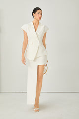 Always Eye-Catching White Lapel Vest Top & Asymmetric Skirt Set