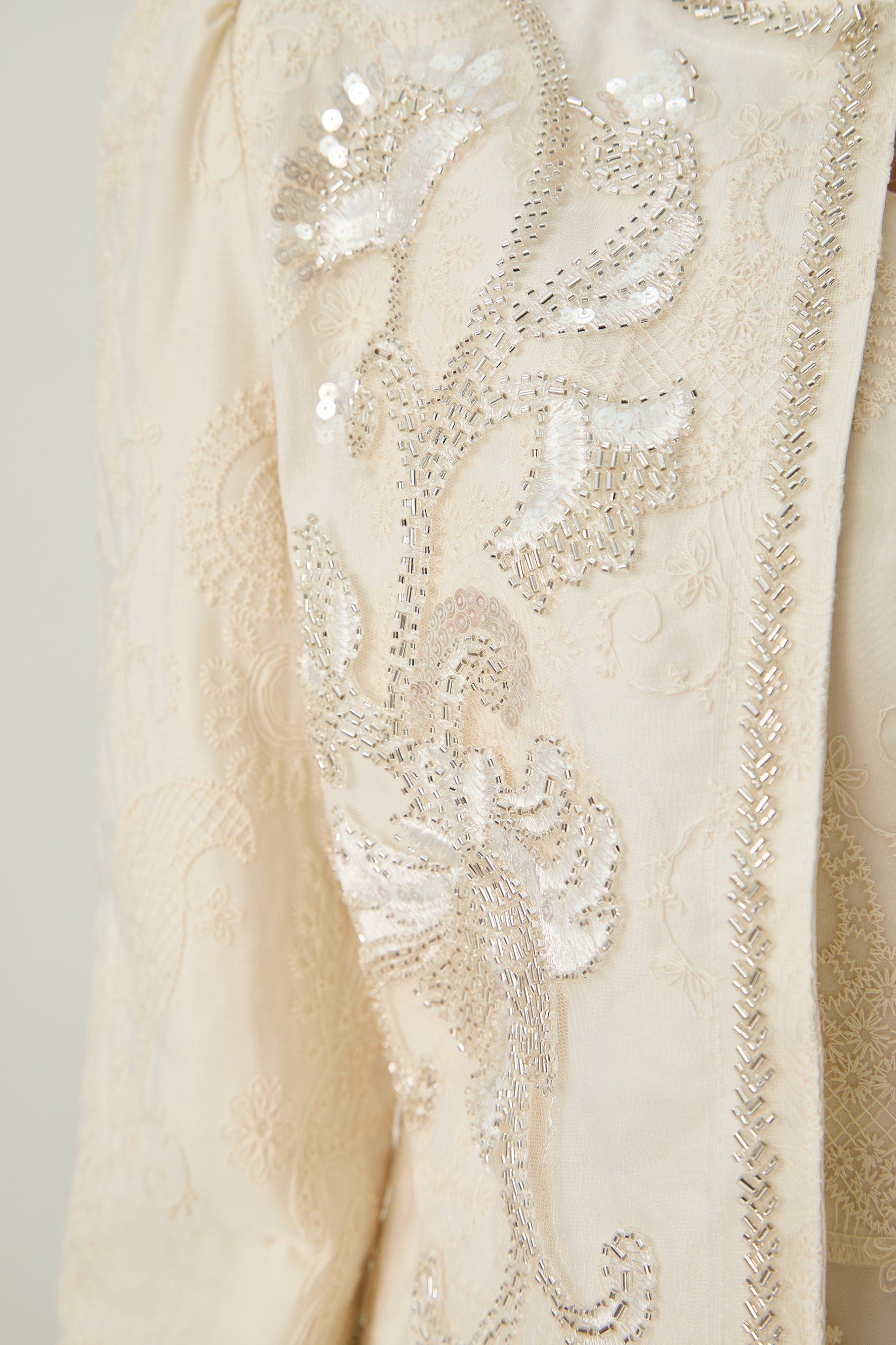 Perfectly Captivating Beige Paisley Embroidery Jacket & Dress Set