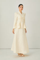 Exceptional Beauty Apricot Floral Embroidered Top & Skirt Set