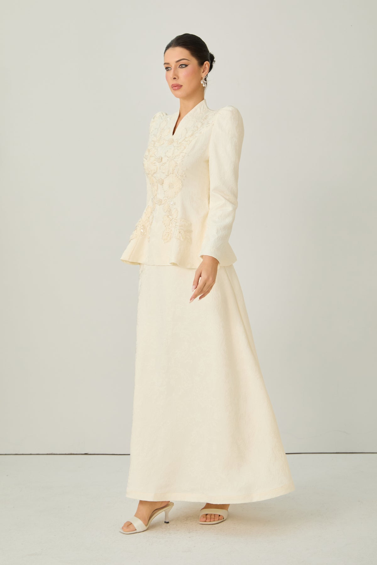 Exceptional Beauty Apricot Floral Embroidered Top & Skirt Set