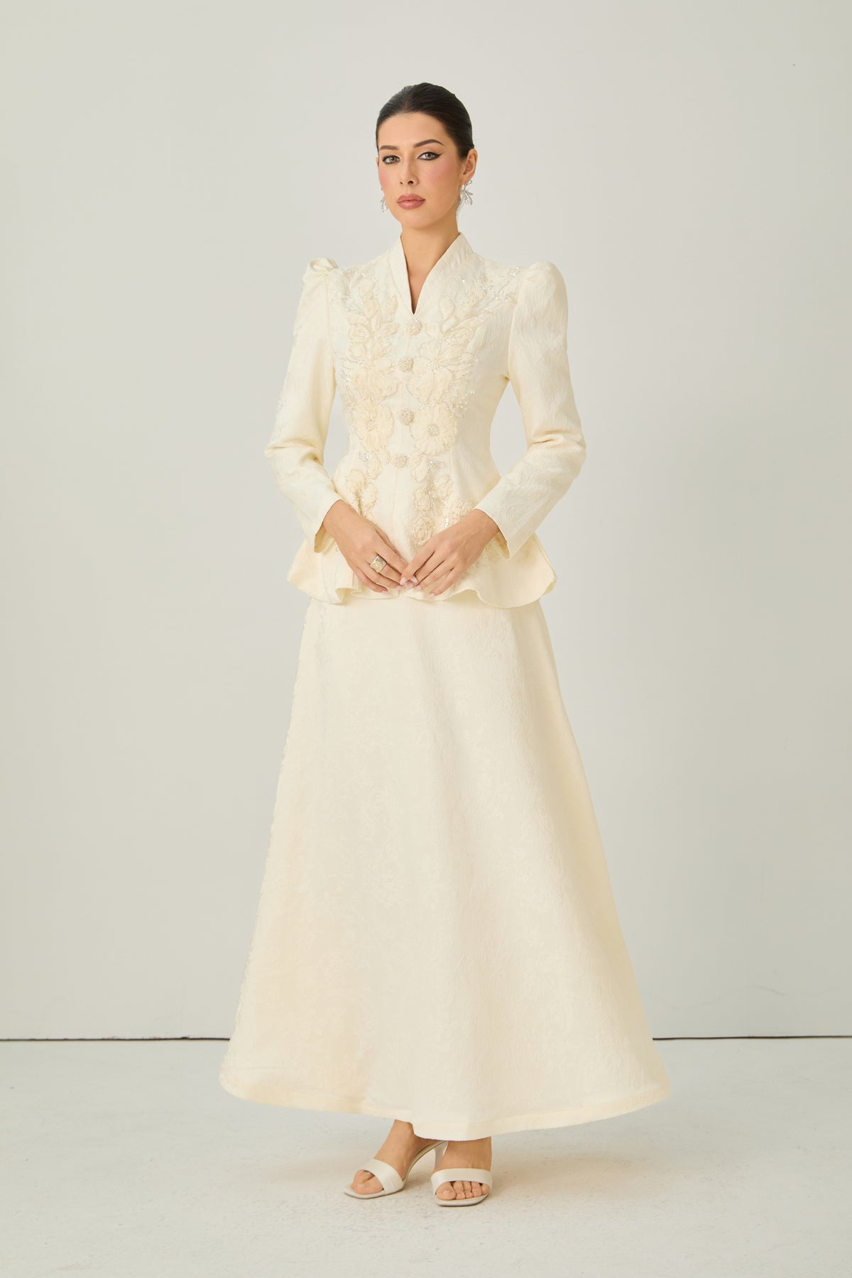 Exceptional Beauty Apricot Floral Embroidered Top & Skirt Set