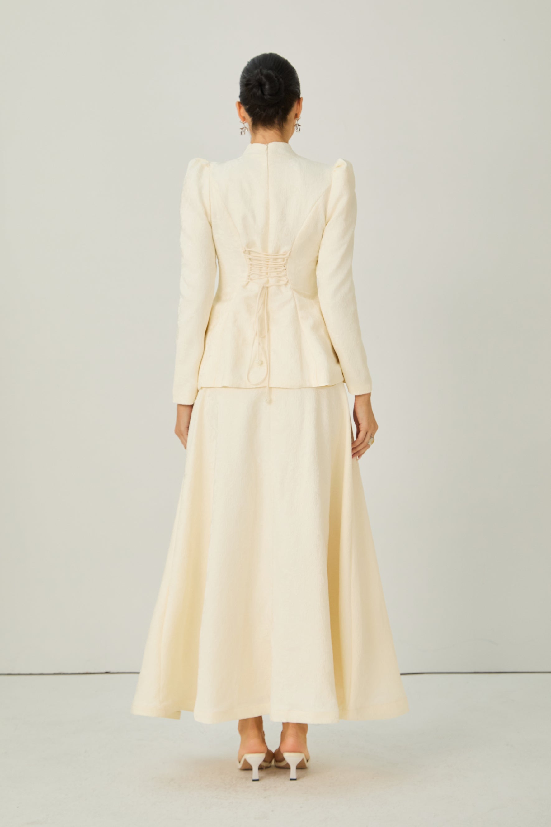 Exceptional Beauty Apricot Floral Embroidered Top & Skirt Set