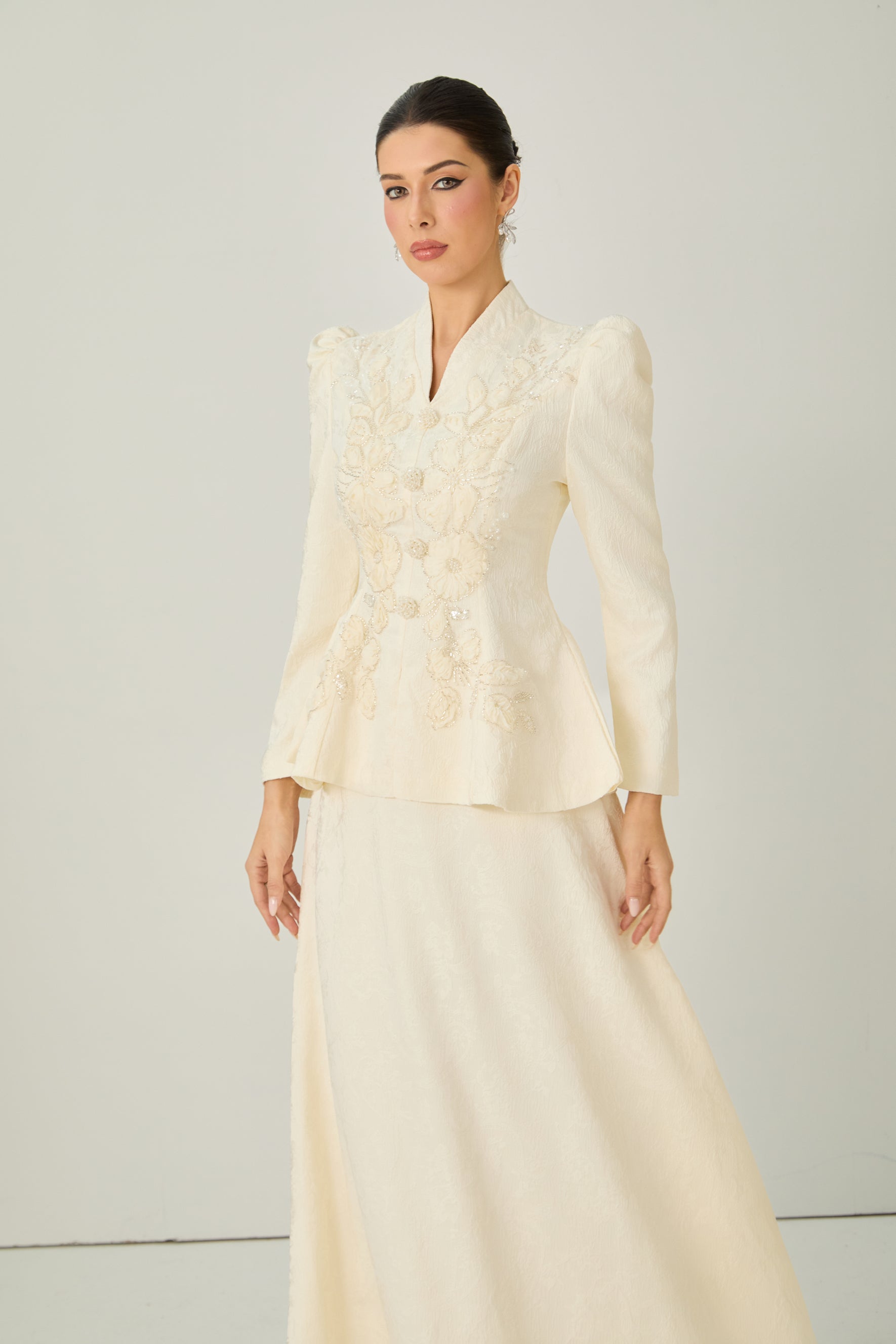 Exceptional Beauty Apricot Floral Embroidered Top & Skirt Set