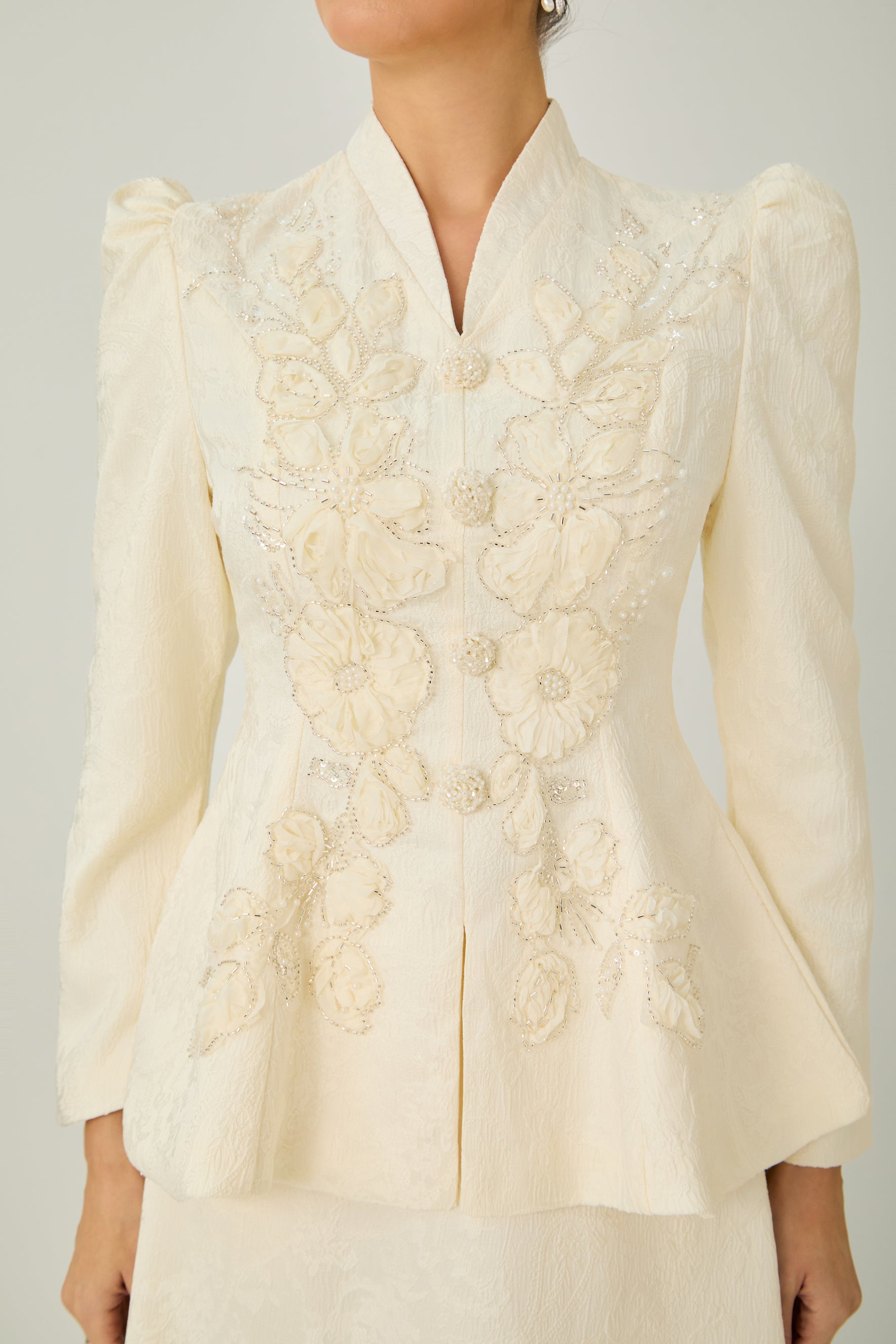 Exceptional Beauty Apricot Floral Embroidered Top & Skirt Set