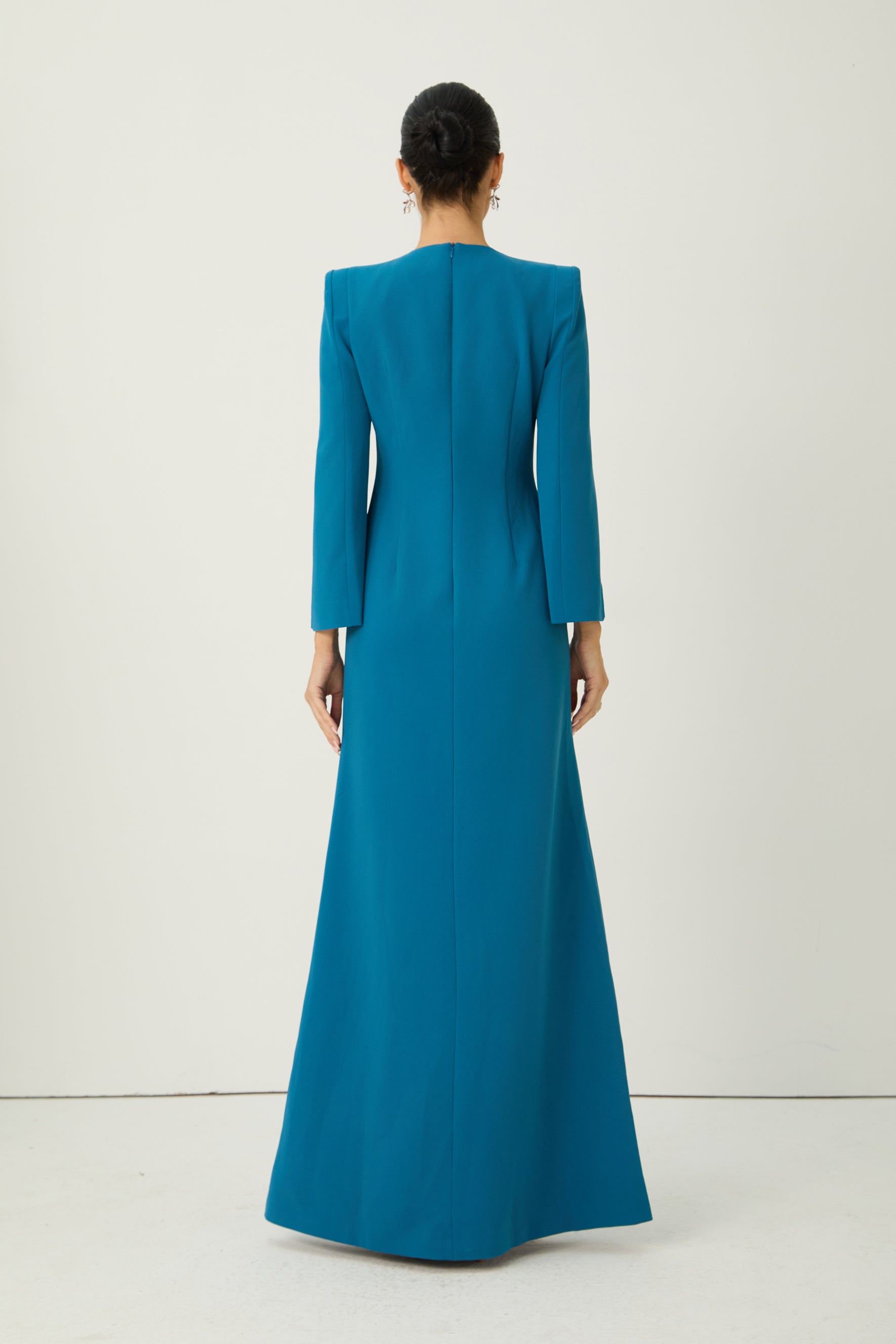 Marvelous Darling Blue Beaded Embroidery Split Cape Sleeve Maxi Dress