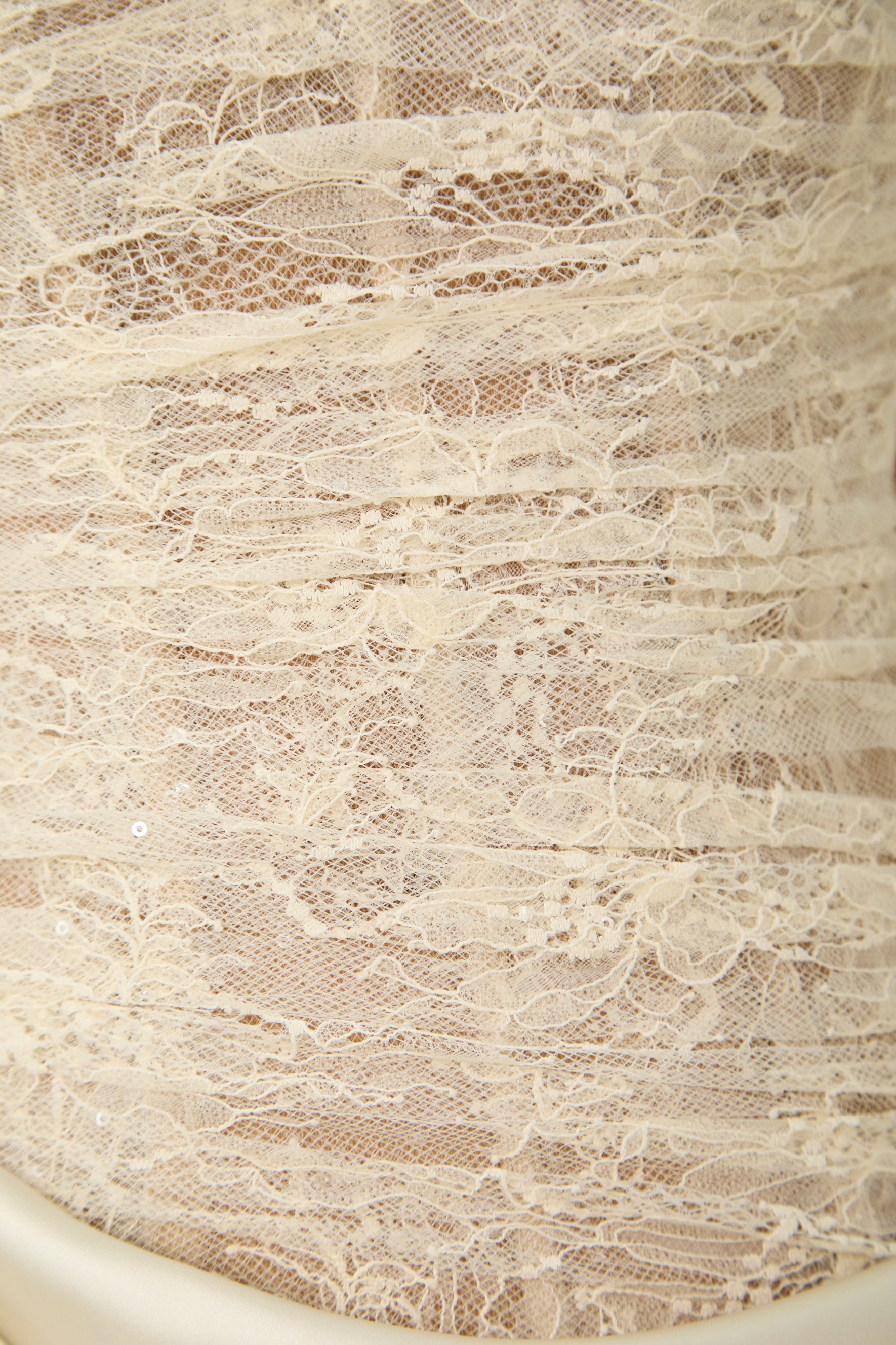 Love Potion Beige Strapless Lace Corset Maxi Dress