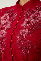 All This Allure Red Floral Embroidered Lace Top & Skirt Set